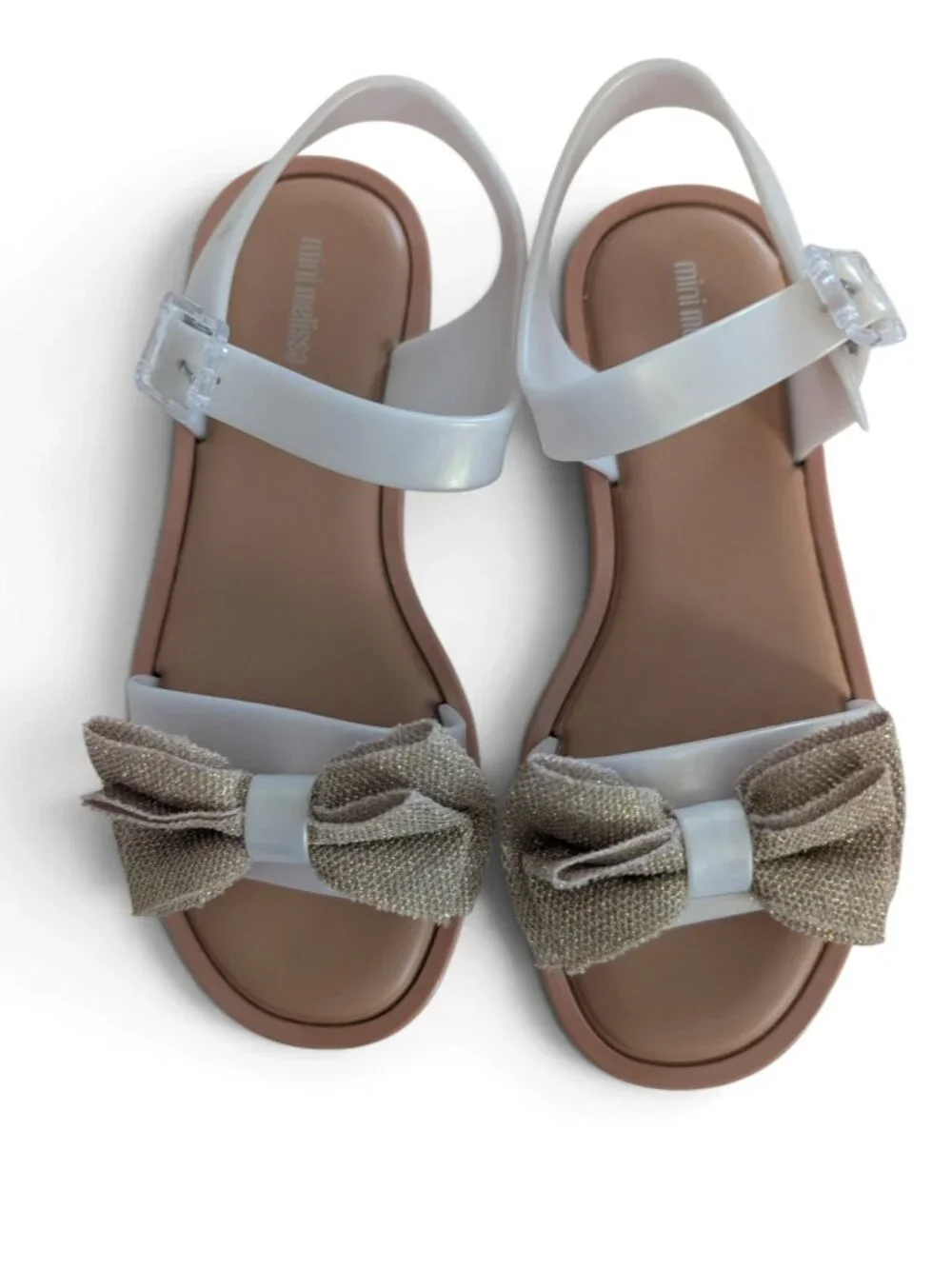 Mini Melissa Bow Jelly Sandals Girls Size 3 White EUC